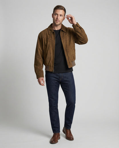 Herren Bomberjacke Veloursleder