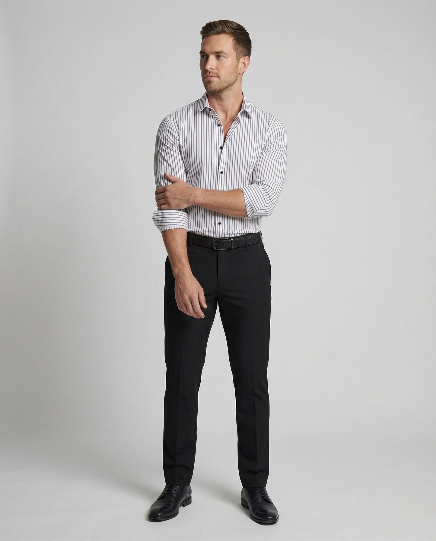 Herren Slimfit Hemd Streifen Baumwolle /Weiß