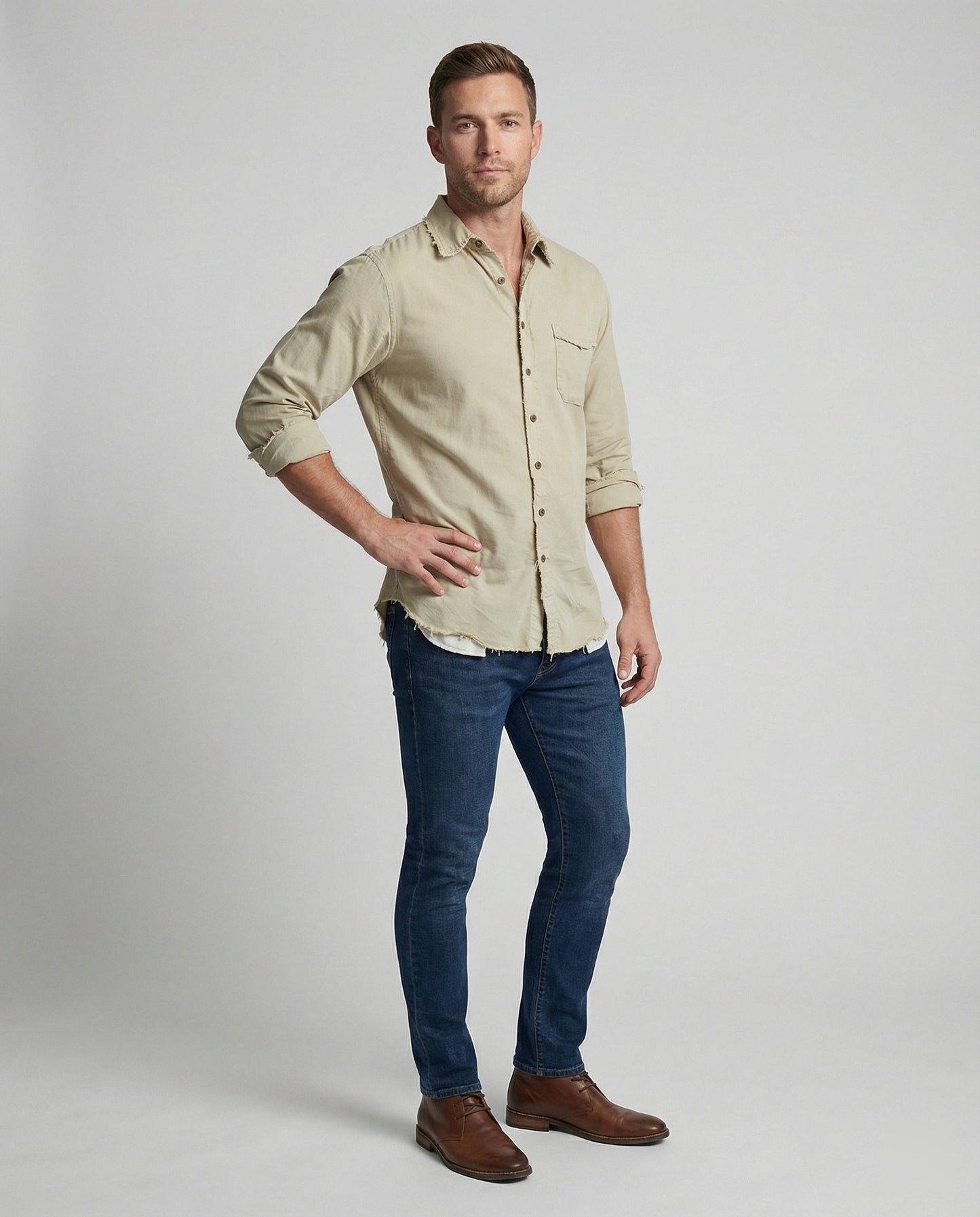 Herren Lässiges Hemd Asymmetrischer Saum Blau