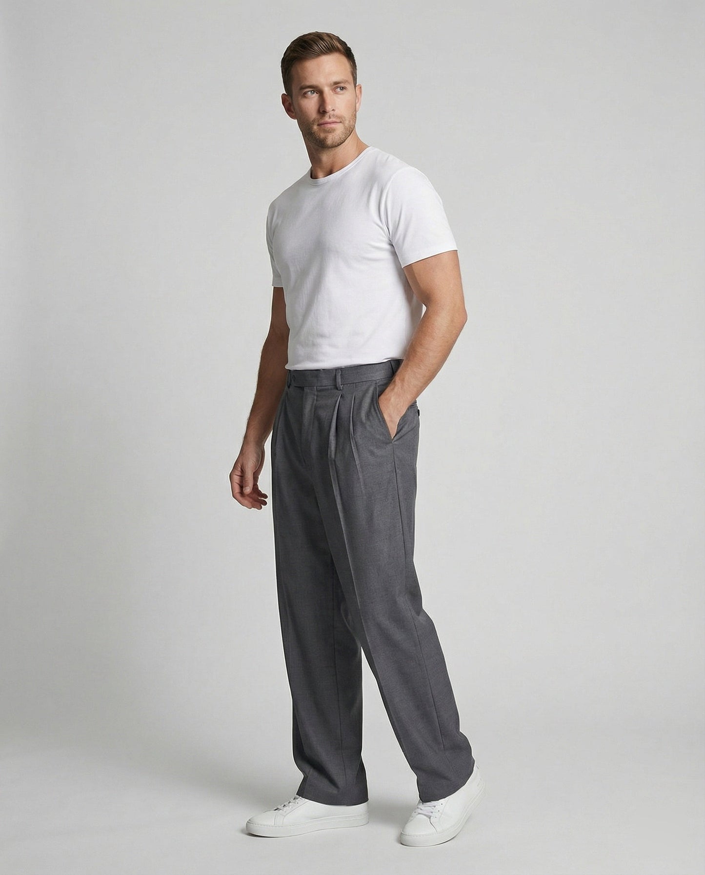 Herren Bundfaltenhose Weite Freizeithose
