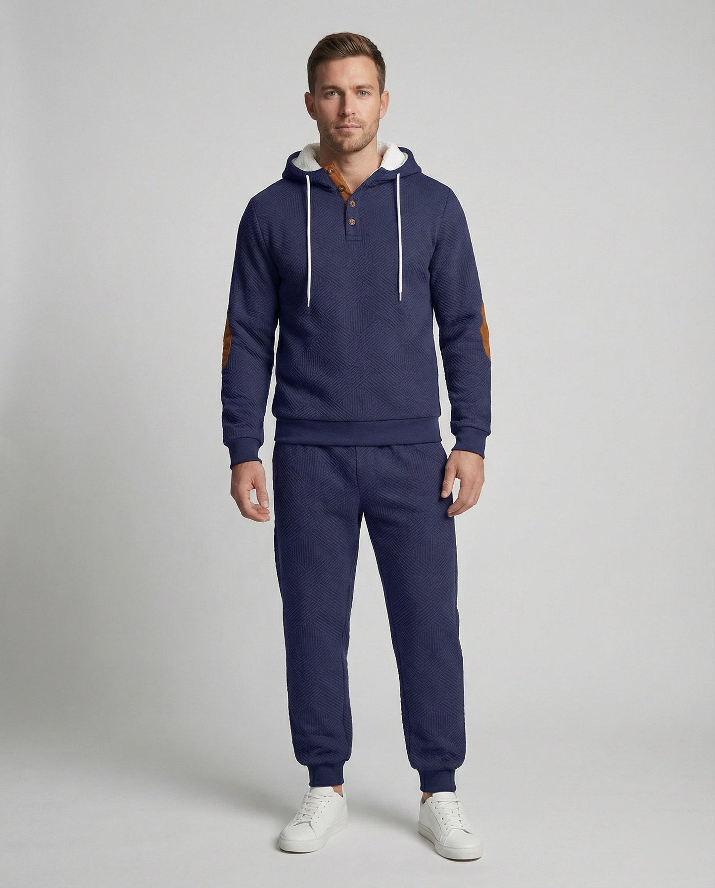 Herren Hoodie Jogginganzug Set Baumwolle Grau