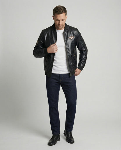 Herren Bomberjacke Kunstleder Pilotenstil