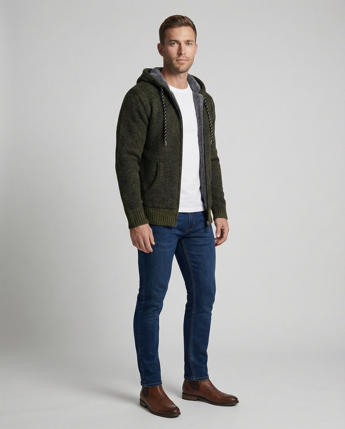 Herren Strickjacke Mit Kapuze Beige