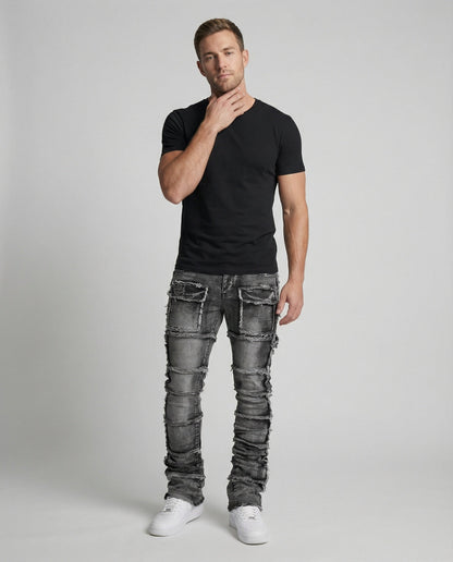 Herren Slim Fit Jeans Cargotaschen Darkblue