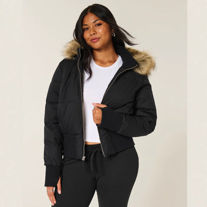 Damen Steppjacke Wattierte Kapuze Warm Beige
