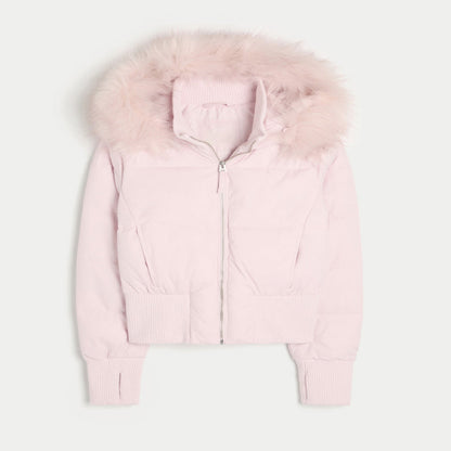 Damen Steppjacke Wattierte Kapuze Warm Beige