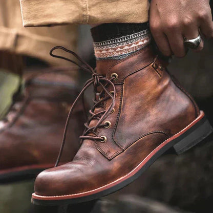 Herren Schnürstiefeletten Robust Leder Braun
