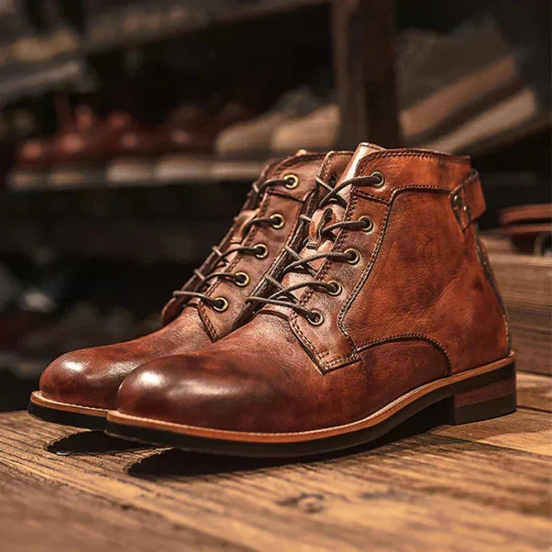 Herren Schnürstiefeletten Robust Leder Braun - Eveloria