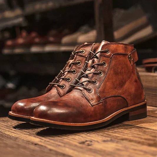 Herren Schnürstiefeletten Robust Leder Braun - Eveloria