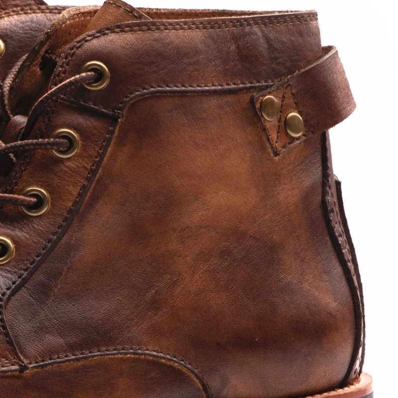 Herren Schnürstiefeletten Robust Leder Braun
