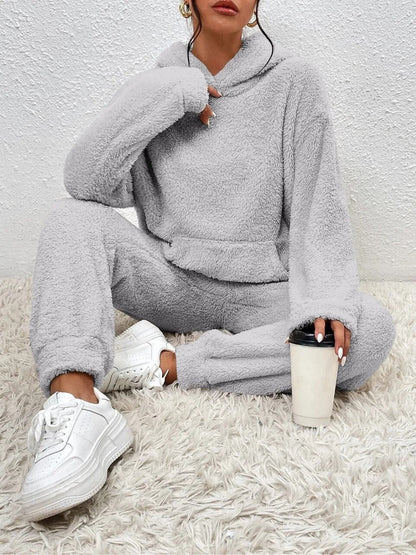 Damen Teddy Lounge Set Zweiteilig Kuschelig Grau