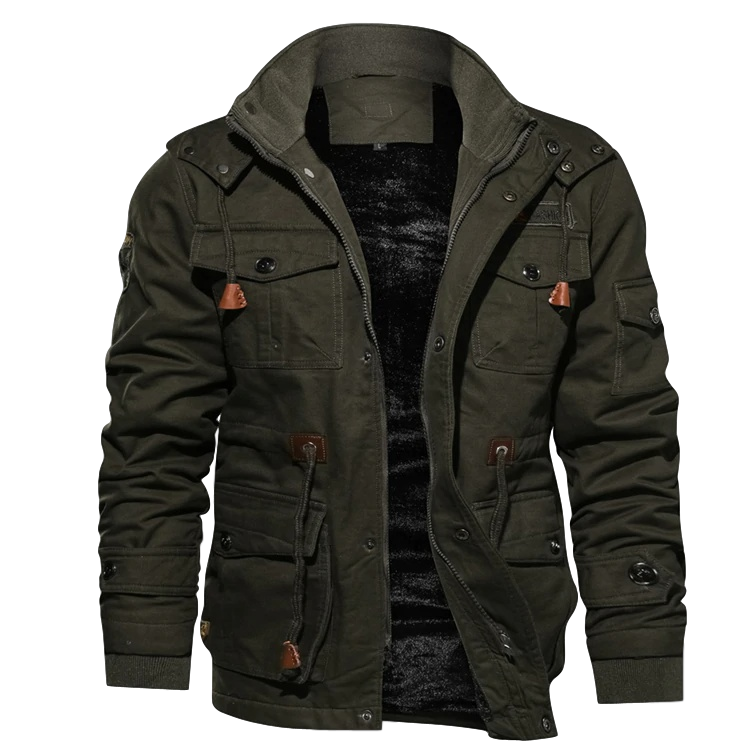 Herren Winterjacke Warm Gefüttert mit Kapuze, Mehreren Taschen,