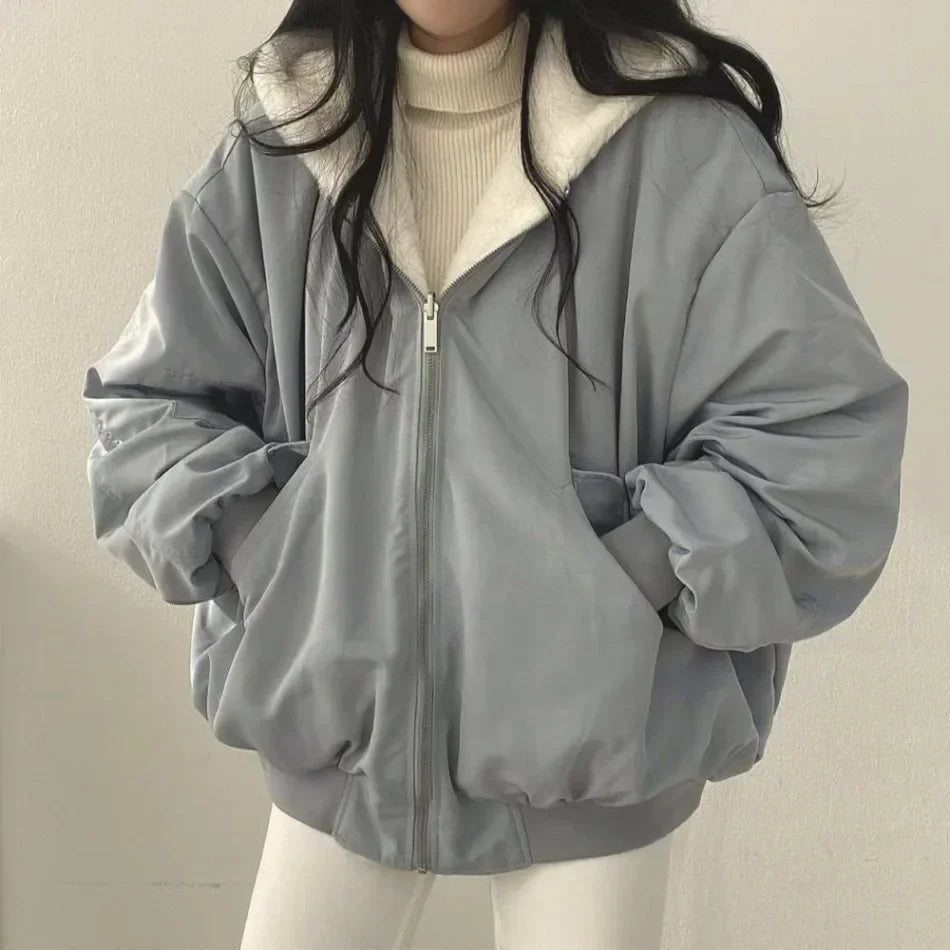 Damen Winterjacke Oversize Fleece-Innenfutter Kuschelig