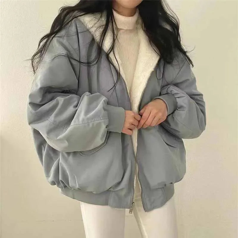 Damen Winterjacke Oversize Fleece-Innenfutter Kuschelig
