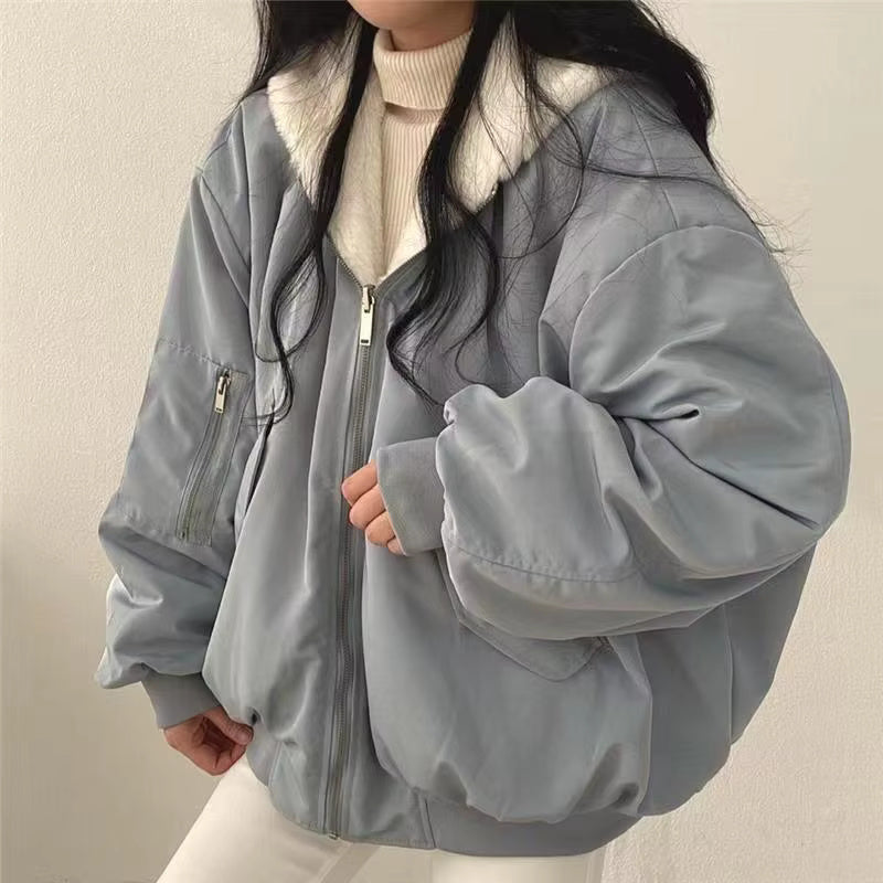 Damen Winterjacke Oversize Fleece-Innenfutter Kuschelig