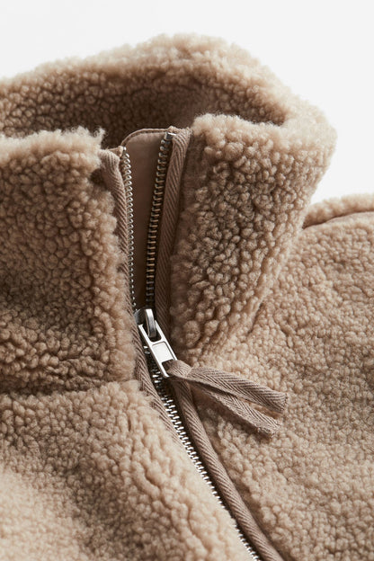 Damen Oversized Fleecejacke Reißverschluss Hochkragen