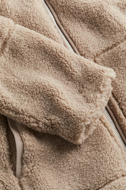 Damen Oversized Fleecejacke Reißverschluss Hochkragen