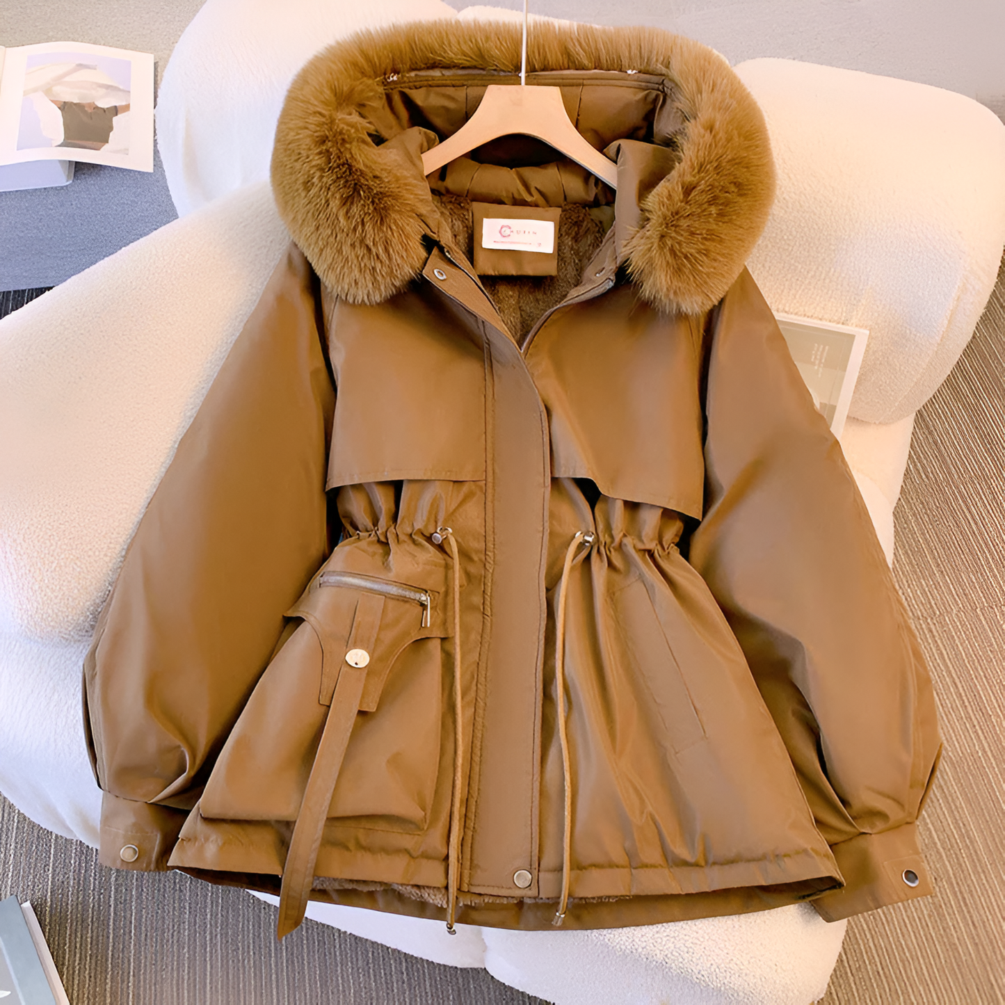 Damen Kapuzenparka Wintermantel Kunstfell