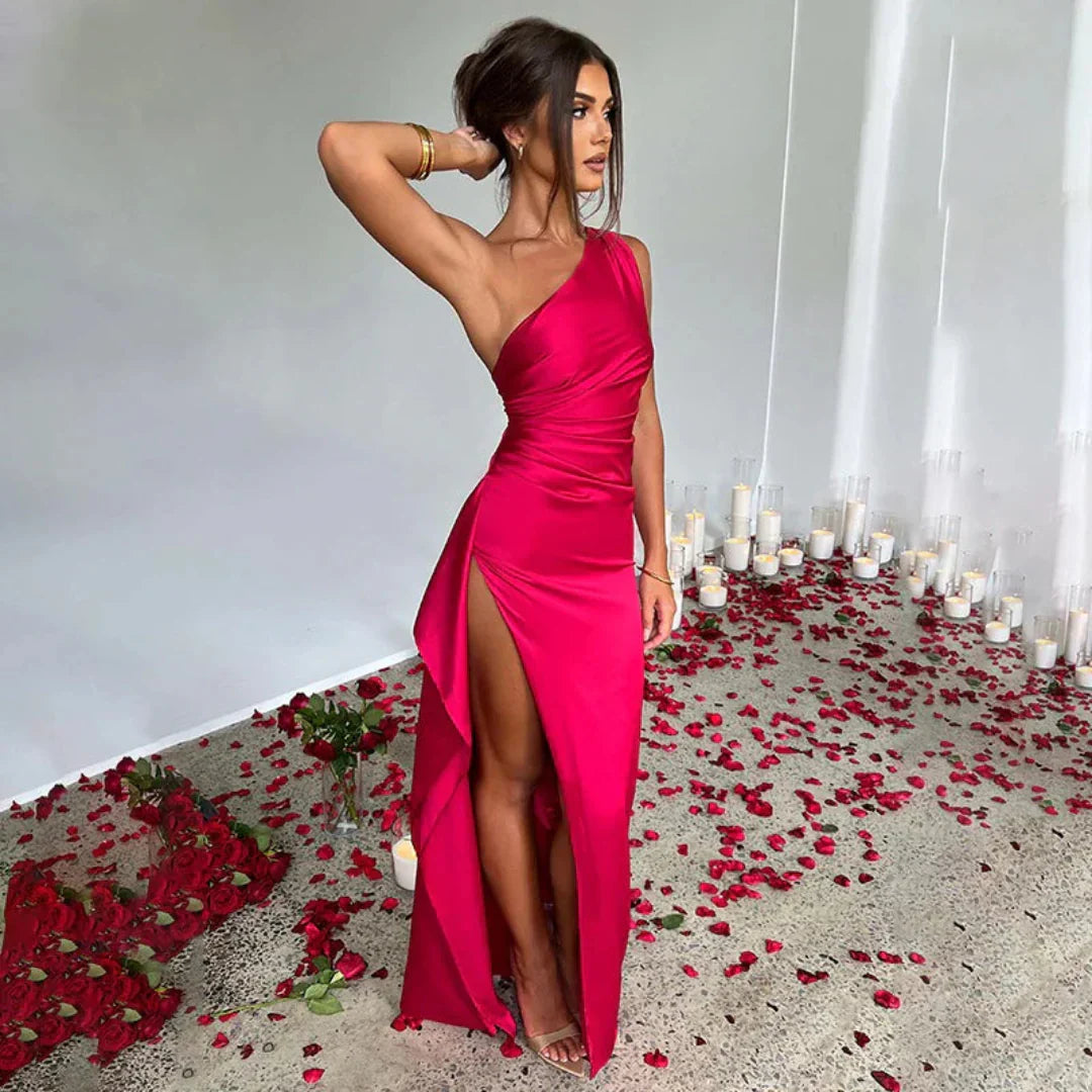 Damen One-Shoulder-Kleid Lang Längen