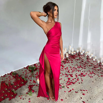 Damen One-Shoulder-Kleid Lang Längen