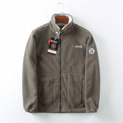 Herren Softjacke Stehkragen Reißverschluss Warm Beige - Eveloria