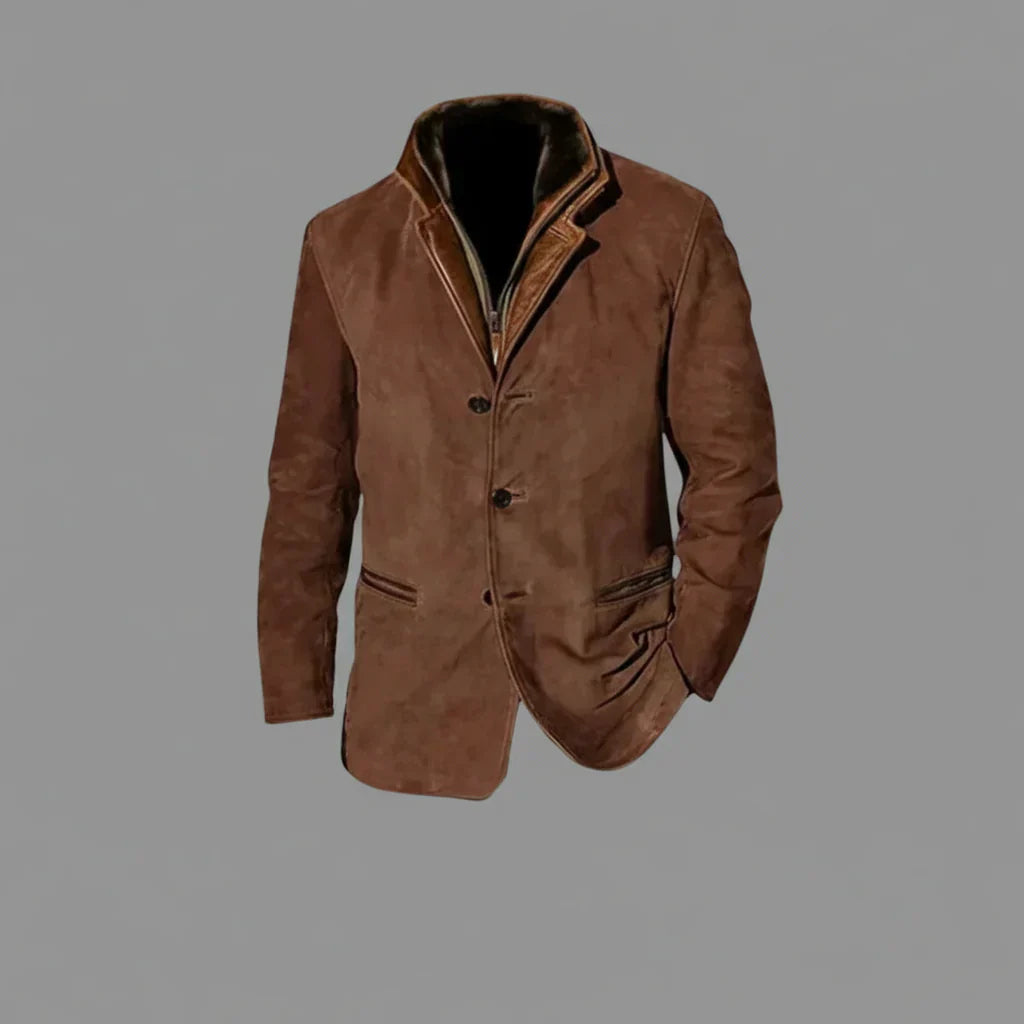 Herren Lederjacke Vintage Knöpfe Braun