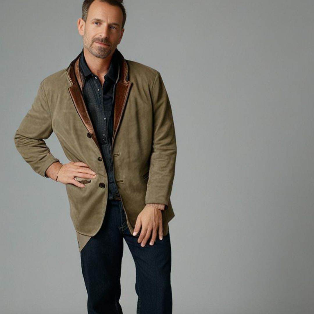 Herren Lederjacke Vintage Knöpfe Braun