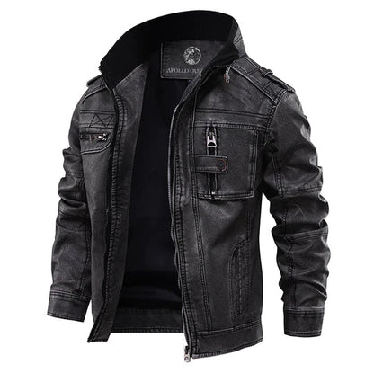 Herren Lederjacke Biker-Look Reißverschluss Schwarz - Eveloria
