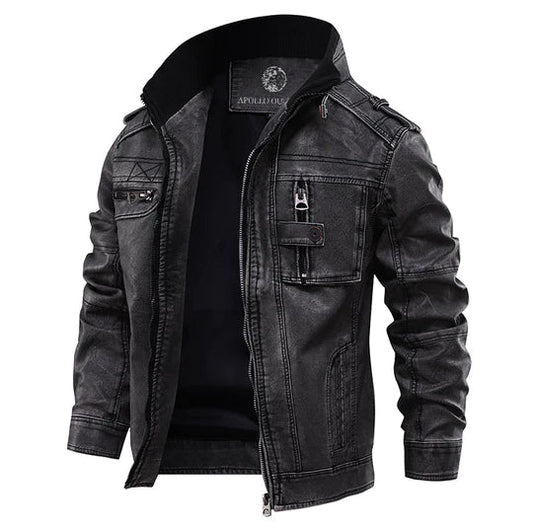 Herren Lederjacke Biker-Look Reißverschluss Schwarz - Eveloria