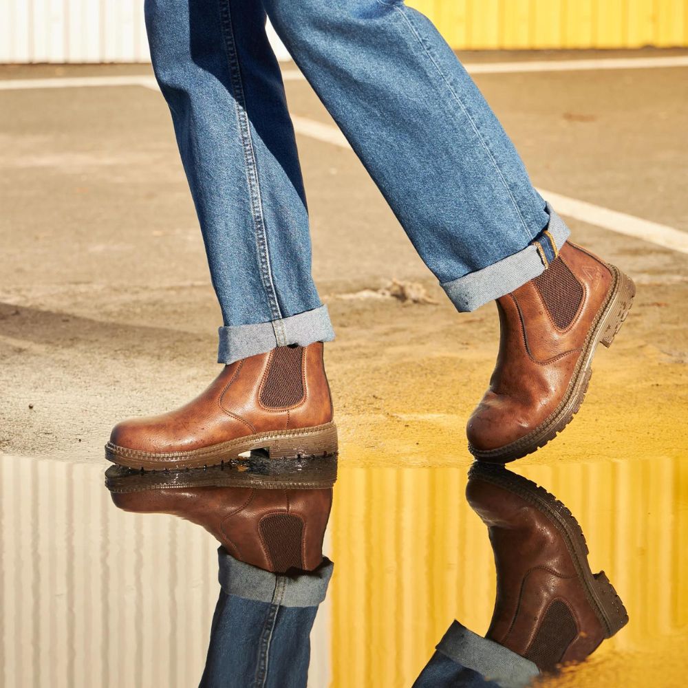 Herren Leder-Sicherheitsstiefel Stahlkappe Elastisch