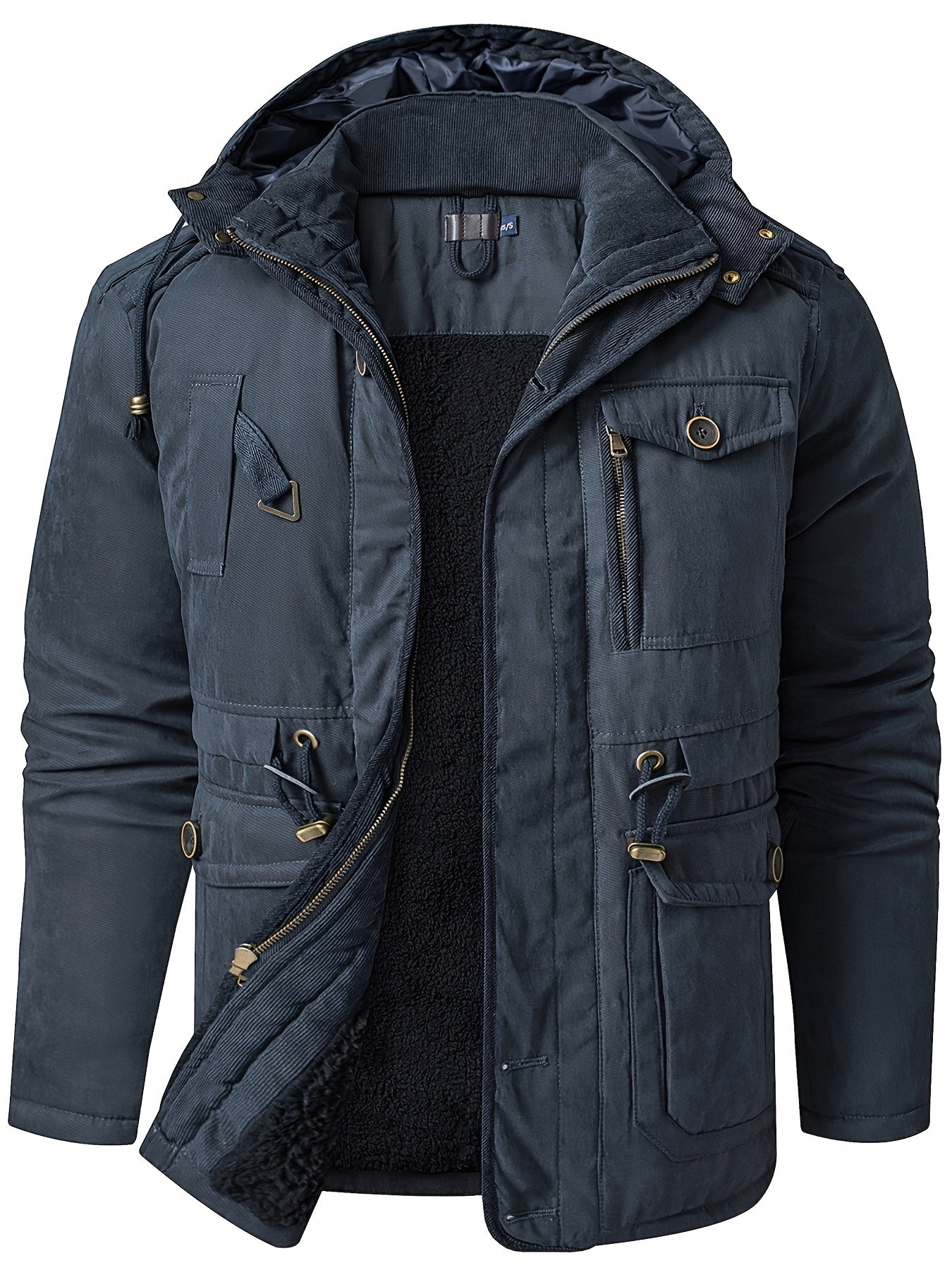 Herren Winterjacke Kapuze Reißverschluss Warm Bequem