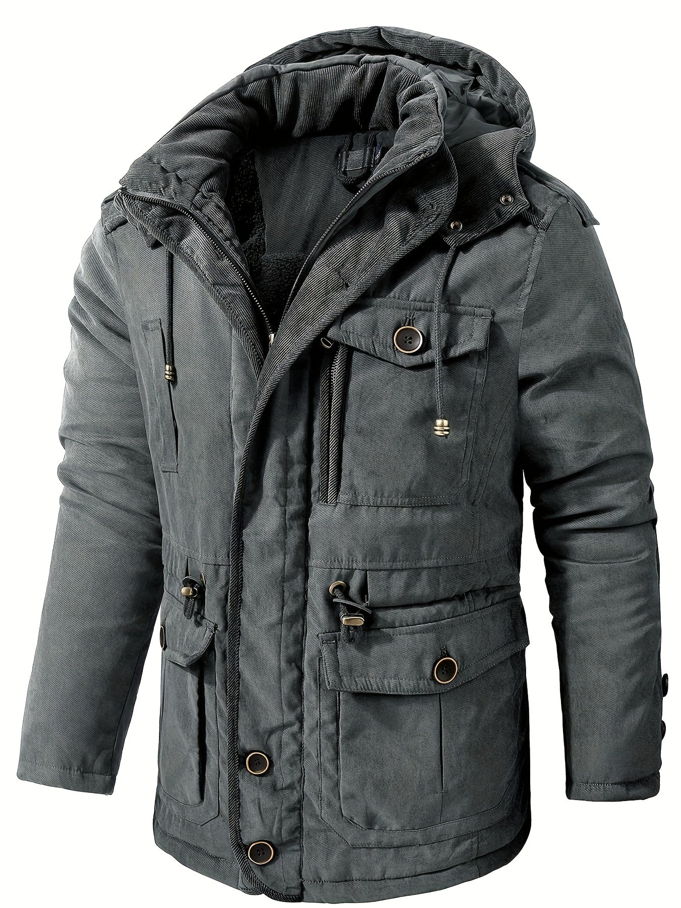 Herren Winterjacke Kapuze Reißverschluss Warm Bequem