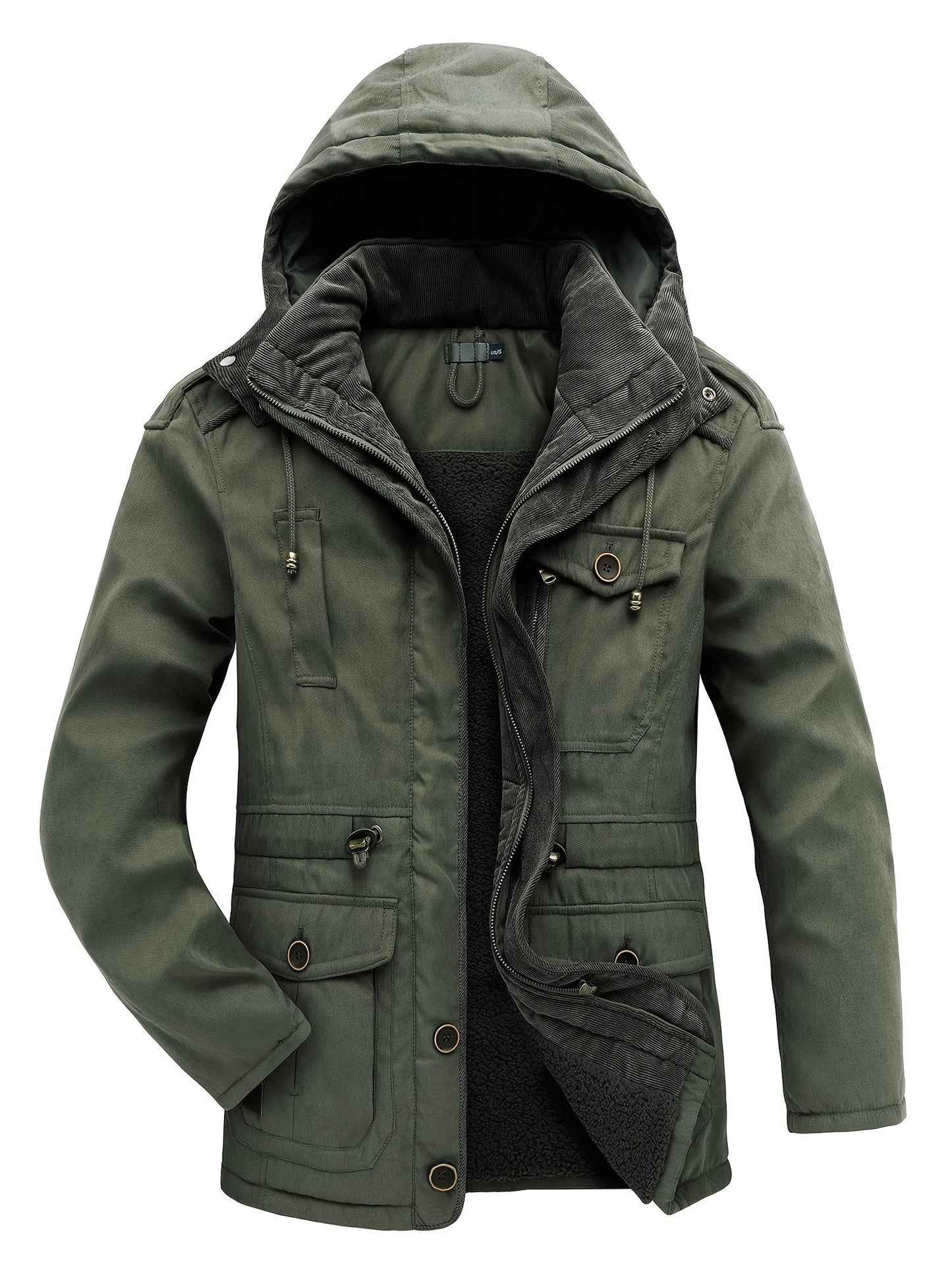 Herren Winterjacke Kapuze Reißverschluss Warm Bequem
