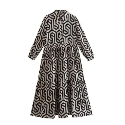 Eveloria Damen Langärmliges Kleid Geometrisches Muster