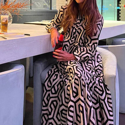 Eveloria Damen Langärmliges Kleid Geometrisches Muster