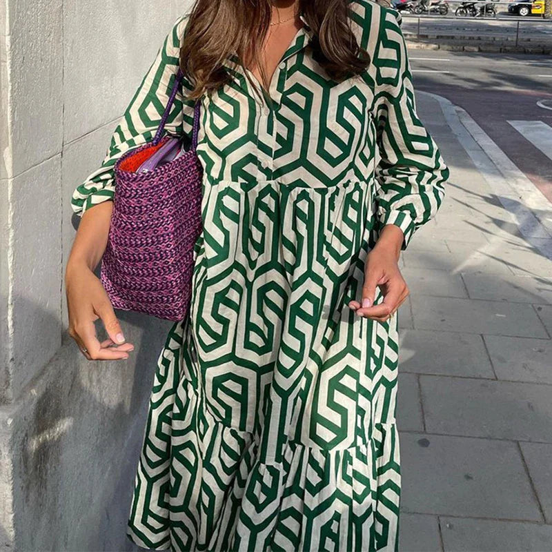 Eveloria Damen Langärmliges Kleid Geometrisches Muster