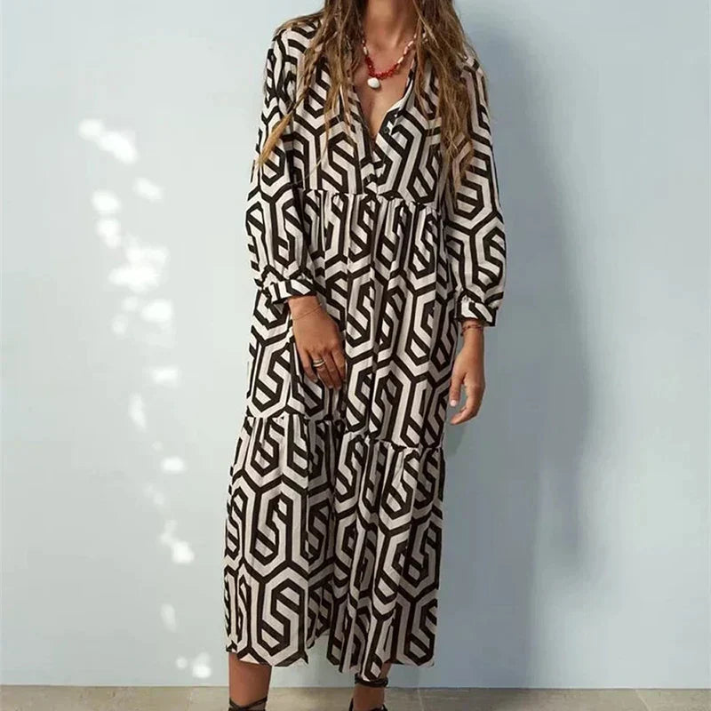 Eveloria Damen Langärmliges Kleid Geometrisches Muster - Eveloria