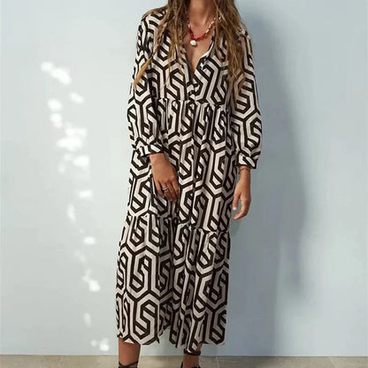 Eveloria Damen Langärmliges Kleid Geometrisches Muster - Eveloria