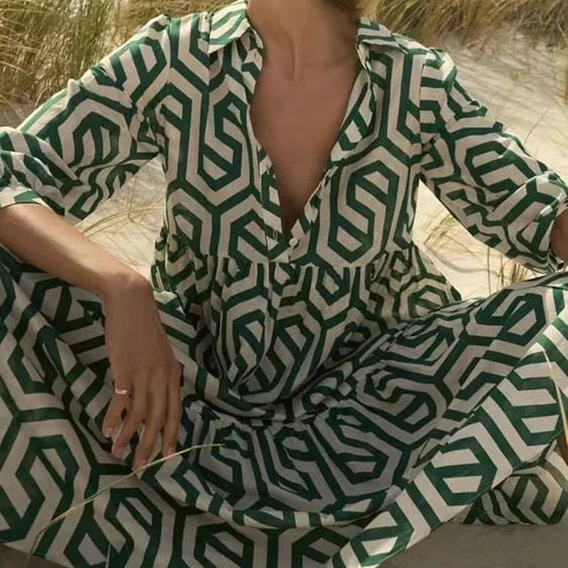 Eveloria Damen Langärmliges Kleid Geometrisches Muster