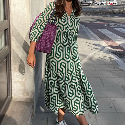 Eveloria Damen Langärmliges Kleid Geometrisches Muster