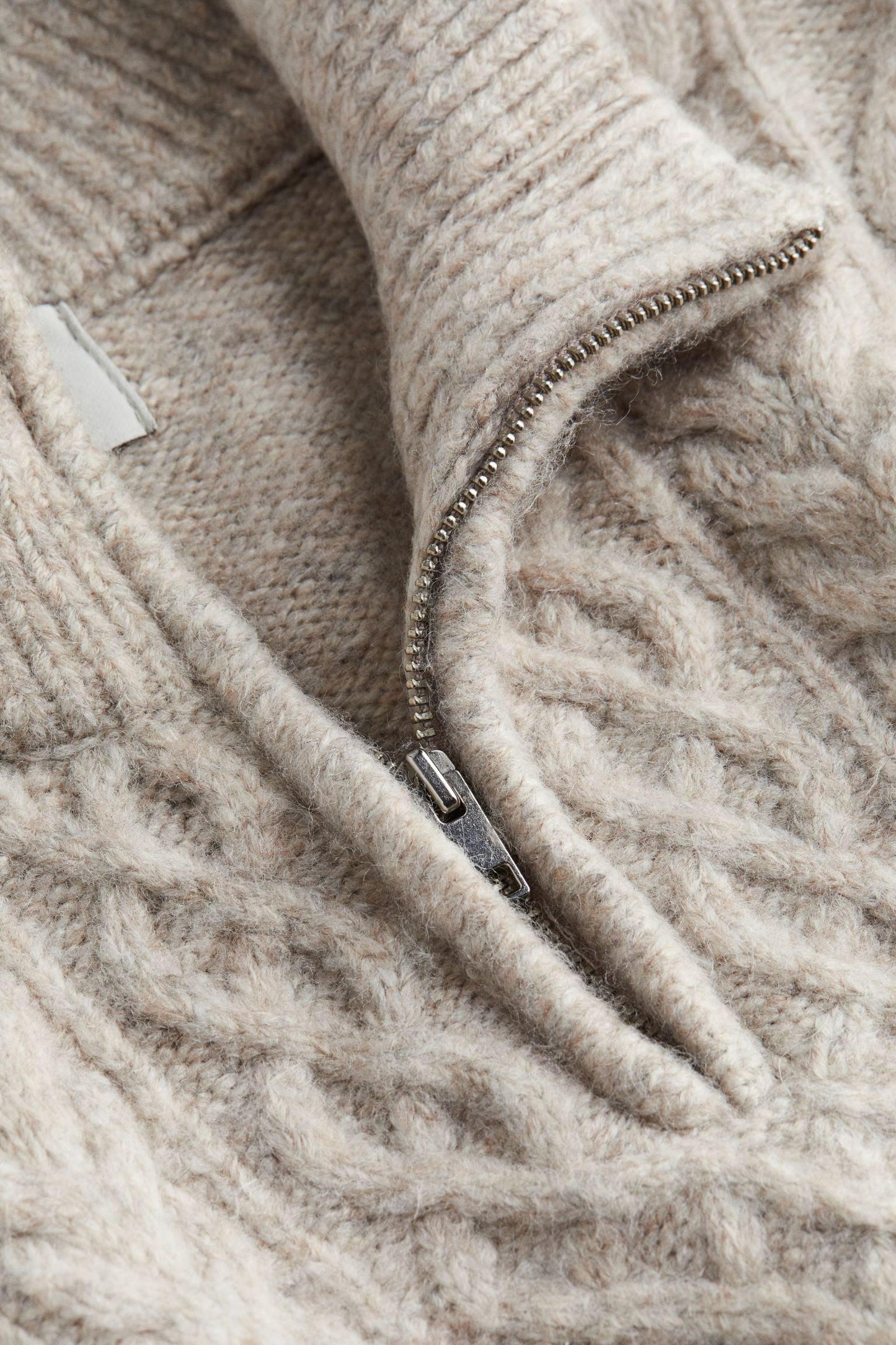 Felix Damen Zopfstrickpullover Halbreißverschluss Warm Beige