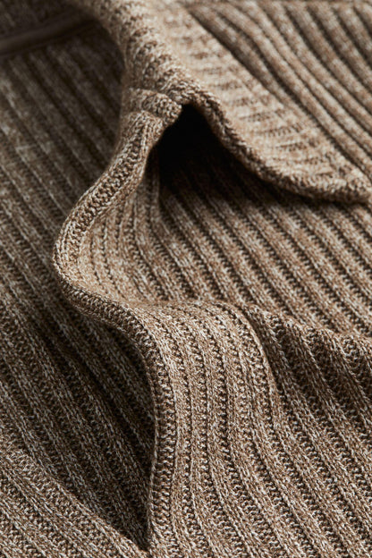 Herren Strickpullover Gerippt Kragen Beige