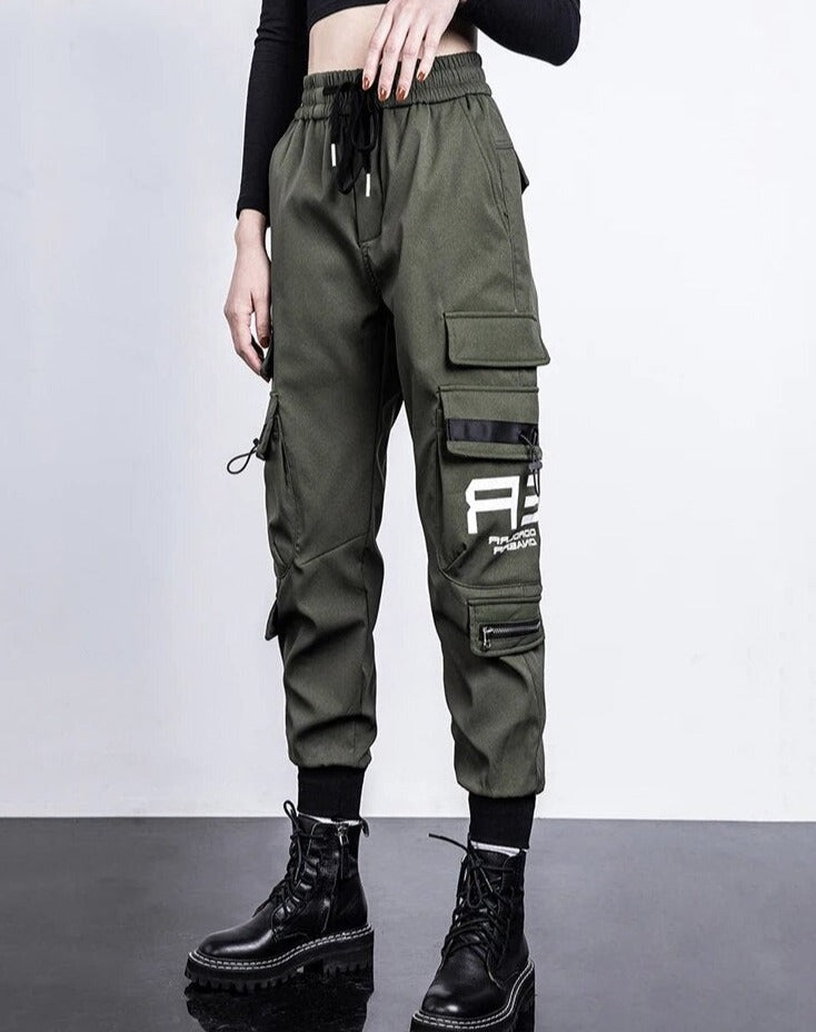 Eveloria Damen High-Waist Cargo-Hose Mit Taschen