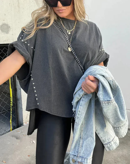 Eveloria Damen Oversized Nieten T-Shirt