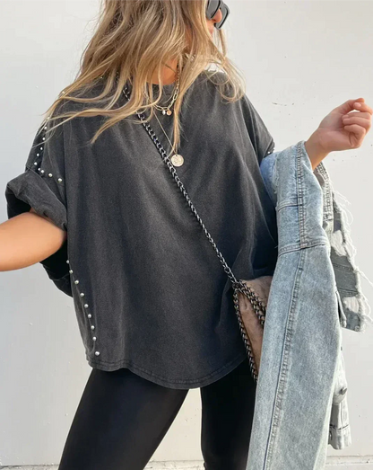 Eveloria Damen Oversized Nieten T-Shirt