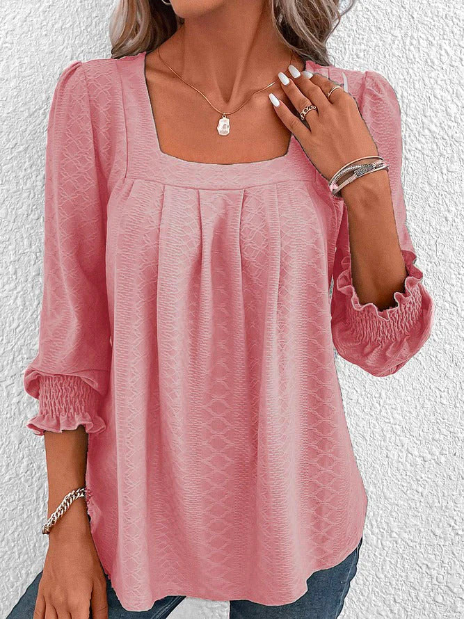 Damen Baumwollbluse Eckiger Ausschnitt