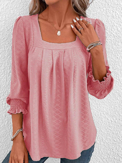 Damen Baumwollbluse Eckiger Ausschnitt