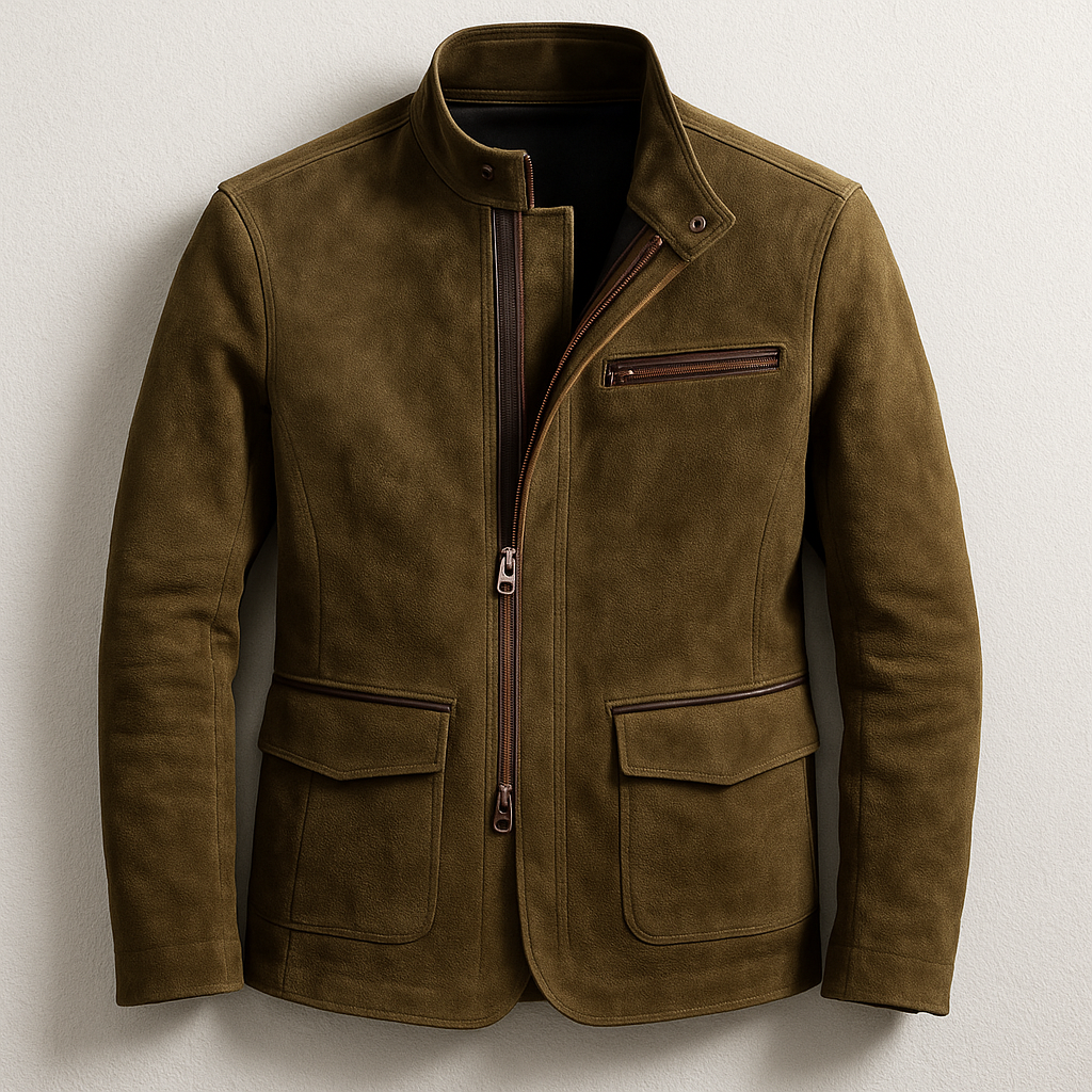 Herren Wildlederjacke Stehkragen Schwarz - Eveloria