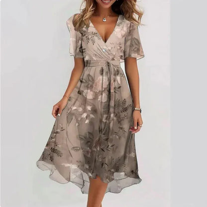 Damen Sommerkleid Kurzarm Blumen Midi