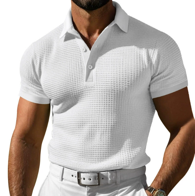 Herren Polo-Shirt Strukturiert Slim-Fit Baumwolle Weiß